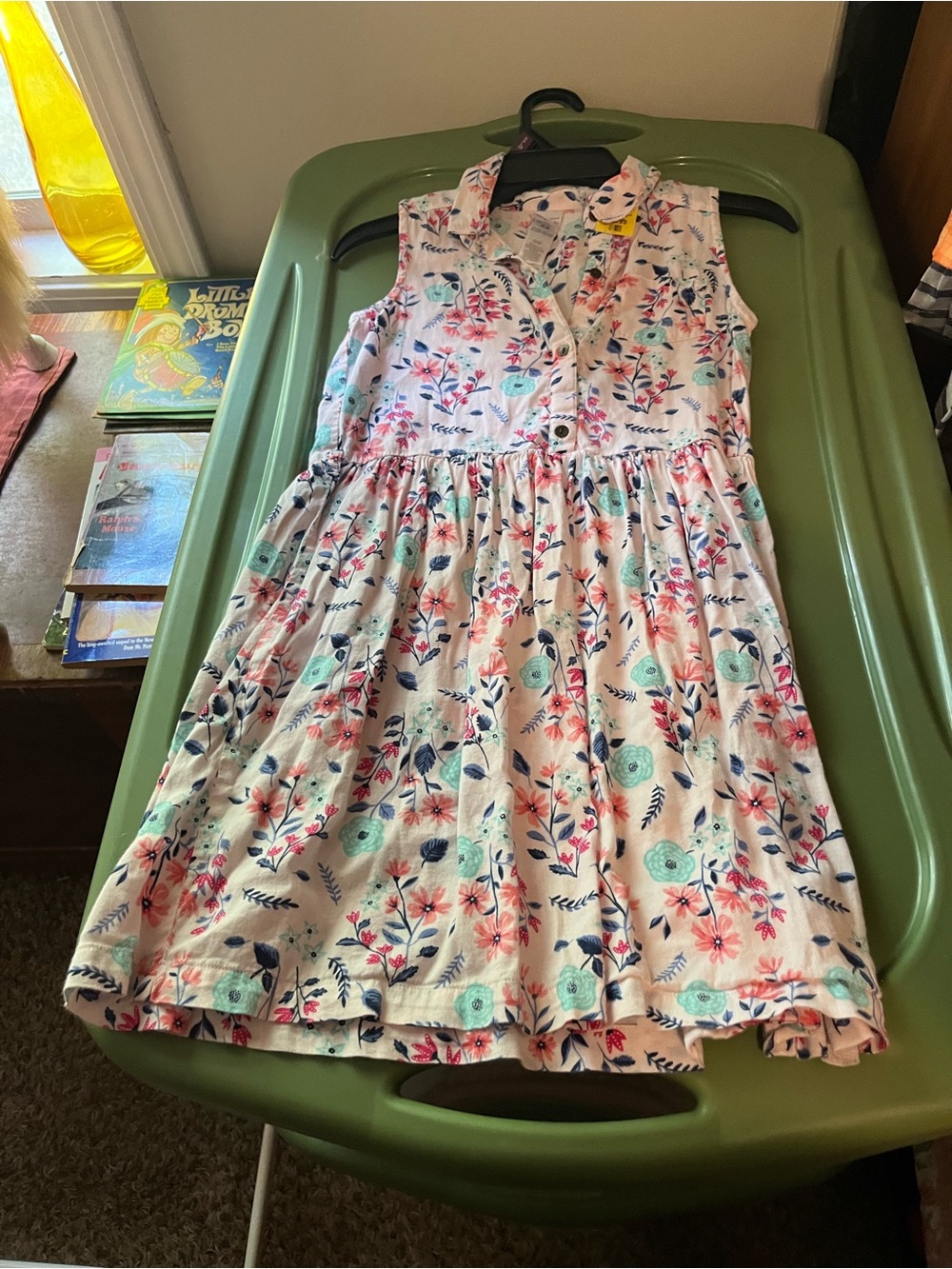 Carter's White Sleeveless Floral Button-Front Dress with Pink & Teal Accents